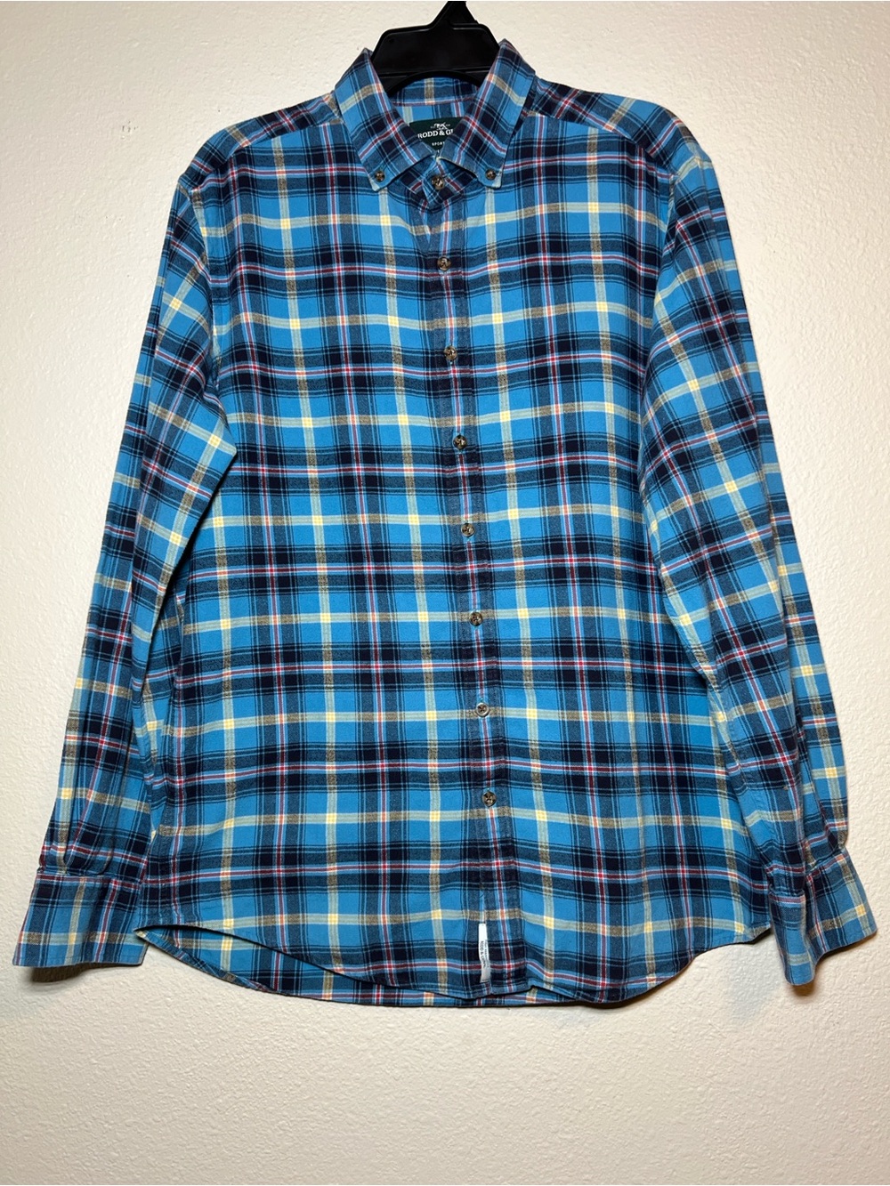 Rodd & Gunn Sports Fit Flannel Shirt Men’s L BluePlaid Italian Fabric Cotton